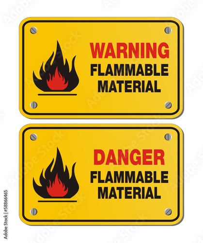 Vector: rectangle yellow signs - warning and danger flammable material rectangle yellow signs - warning and danger flammable material