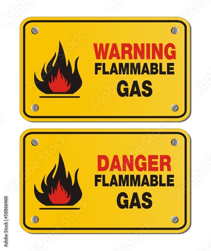 Vector: rectangle yellow signs - warning and danger flammable gas rectangle yellow signs - warning and danger flammable gas