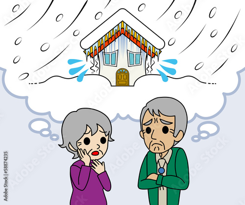 Vector: Senior couple are worried Heavy snow Senior couple are worried Heavy snow