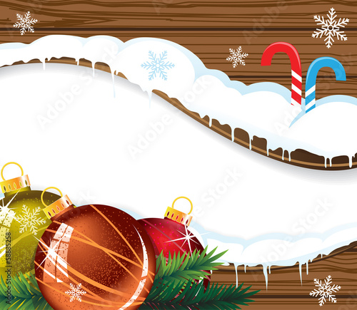 Vector: Wooden billboard with Christmas baubles Wooden billboard with Christmas baubles