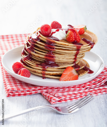 Photo: pancakes with berry and jam pancakes with berry and jam
