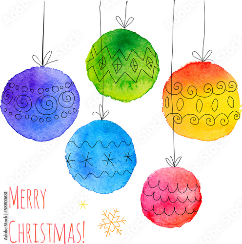 Vector: Watercolor painted hand drawn Christmas balls Watercolor painted hand drawn Christmas balls
