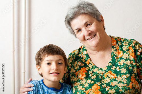 Photo: grandma and grandson indoors grandma and grandson indoors