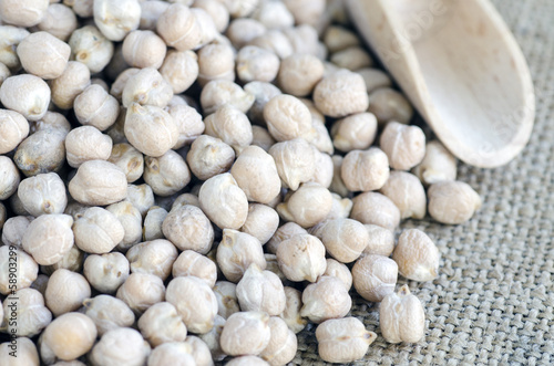 Photo: chickpeas over canvas bag chickpeas over canvas bag