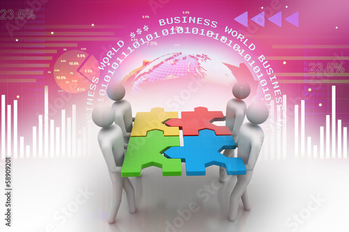 Illustration: 3d people - team with the puzzles in hands 3d people - team with the puzzles in hands