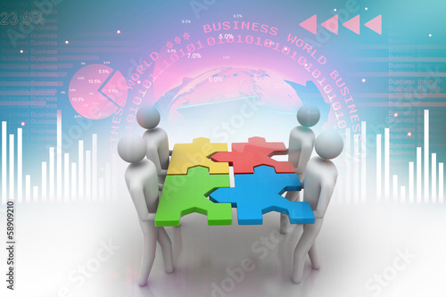 Illustration: 3d people - team with the puzzles in hands 3d people - team with the puzzles in hands