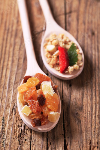 Photo: Breakfast cereal and dried fruit Breakfast cereal and dried fruit