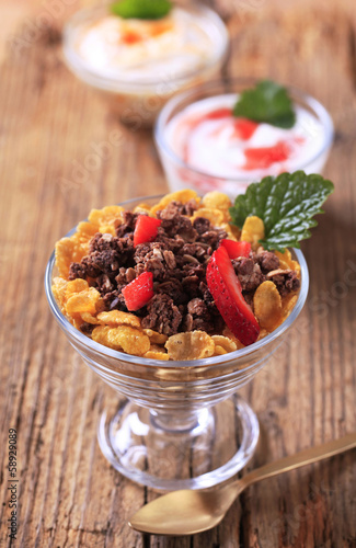 Photo: Breakfast cereals and yogurt Breakfast cereals and yogurt