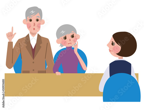 Illustration: 打ち合わせをするシニアの夫婦 打ち合わせをするシニアの夫婦
