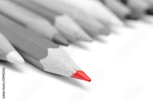 Photo: Red Coloring Pencil Different From The Crowd Stepping Up Red Coloring Pencil Different From The Crowd Stepping Up
