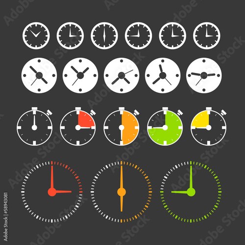 Vector: Different phases of clocks. Icon collection Different phases of clocks. Icon collection
