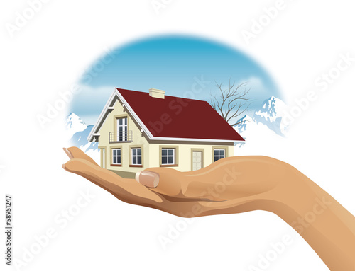Vector: A little house on the hand A little house on the hand