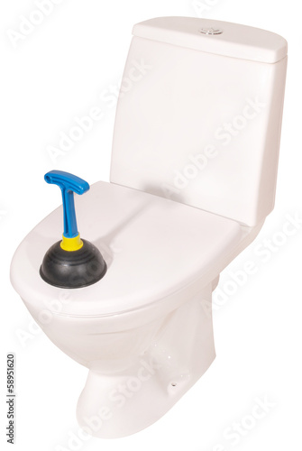 Photo: White toilet bowl and plunger (Clipping path) White toilet bowl and plunger (Clipping path)