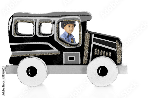 Photo: Young Cop in a Cop Car Cutout Young Cop in a Cop Car Cutout