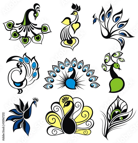 Vector: Set of peacock birds Set of peacock birds