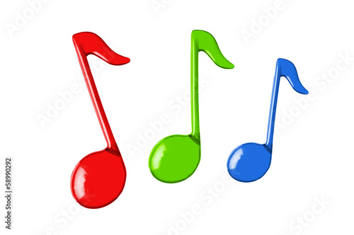Illustration: three color music notes three color music notes