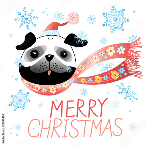 Vector: Christmas card with pug Christmas card with pug