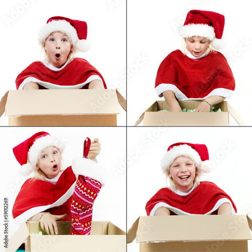 Photo: Cute girl as Santa Claus uncrating something Cute girl as Santa Claus uncrating something