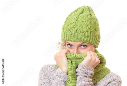 Photo: Woman covered her mouth and nose or face with scarf Woman covered her mouth and nose or face with scarf