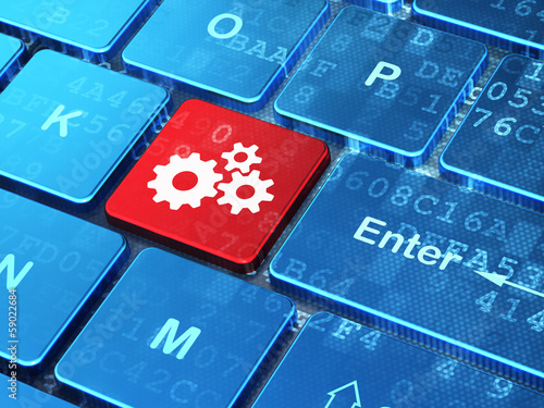 Illustration: Web development concept: Gears on computer keyboard background Web development concept: Gears on computer keyboard background