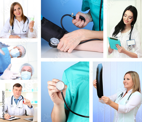 Photo: Collage of medical staff in working environment Collage of medical staff in working environment