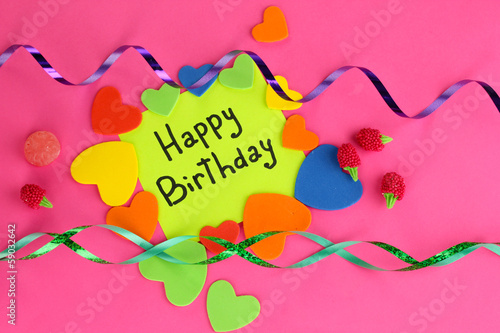 Photo: Card "Happy Birthday" surrounded by festive elements Card "Happy Birthday" surrounded by festive elements