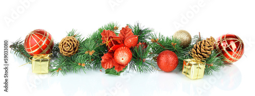 Photo: Composition of the Christmas decorations isolated on white Composition of the Christmas decorations isolated on white