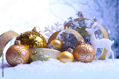 Photo: Christmas decorations on light background Christmas decorations on light background