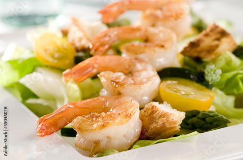 Photo: salad with shrimp and vegetables. salad with shrimp and vegetables.