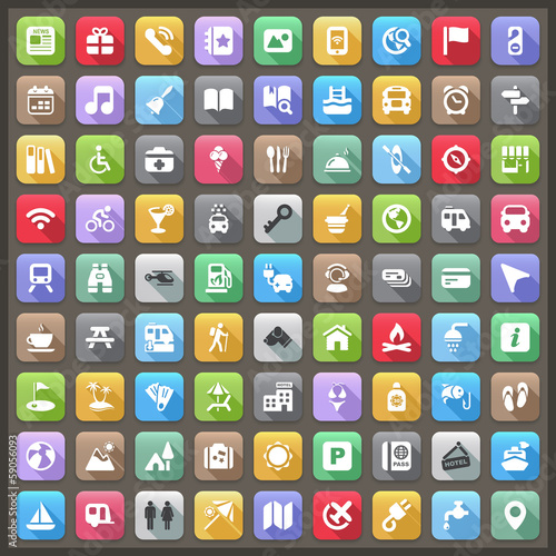 Vector: flat travel & camping iconset with shadow flat travel & camping iconset with shadow