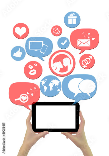 Illustration: Online dating site template on smartphone with icons Online dating site template on smartphone with icons