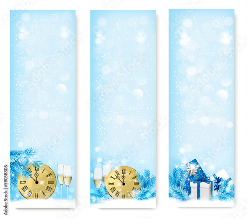 Vector: Three Christmas banners with gift boxes and snowflake. Vector il Three Christmas banners with gift boxes and snowflake. Vector il