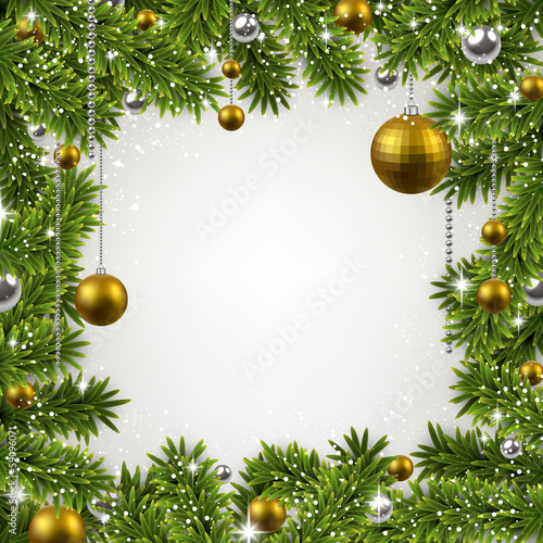 Vector: Christmas frame with fir branches and balls. Christmas frame with fir branches and balls.