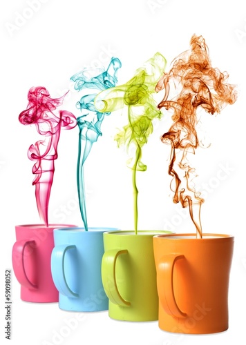 Photo: Coffee or Tea Mugs with color steam Coffee or Tea Mugs with color steam