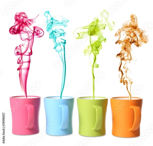 Photo: Coffee or Tea Mugs with color steam Coffee or Tea Mugs with color steam