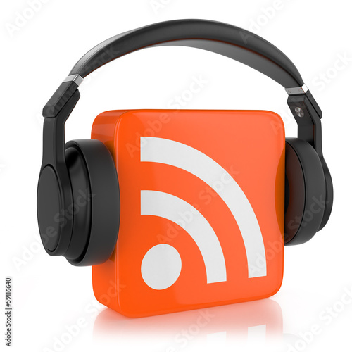 Illustration: RSS logo and headphone. RSS logo and headphone.