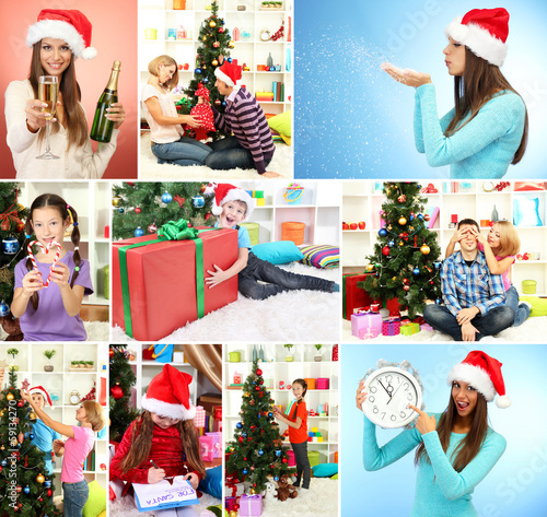 Photo: Collage of people celebrating Christmas Collage of people celebrating Christmas