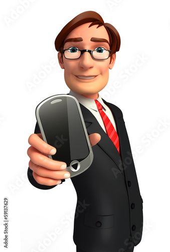Illustration: Young Boss with mobile Young Boss with mobile