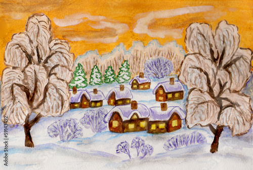 Photo: Winter landscape on yellow Winter landscape on yellow