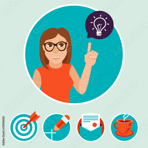 Vector: Vector woman character with sign and symbols Vector woman character with sign and symbols