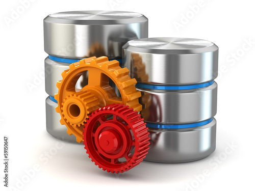 Illustration: Storage administration concept. Database symbol and gears. Storage administration concept. Database symbol and gears.