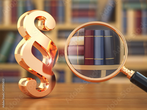 Illustration: Law concept. Paragraph, loupe and books. Law concept. Paragraph, loupe and books.