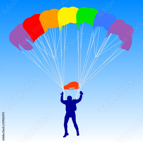 Vector: Skydiver, silhouettes a rainbow parachuting vector illustration Skydiver, silhouettes a rainbow parachuting vector illustration
