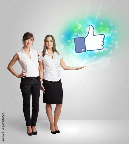 Photo: Young girl with like social media illustration Young girl with like social media illustration