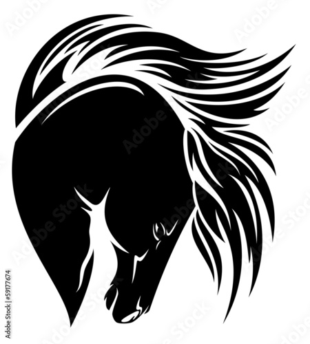 Vector: black horse head with long mane vector design black horse head with long mane vector design