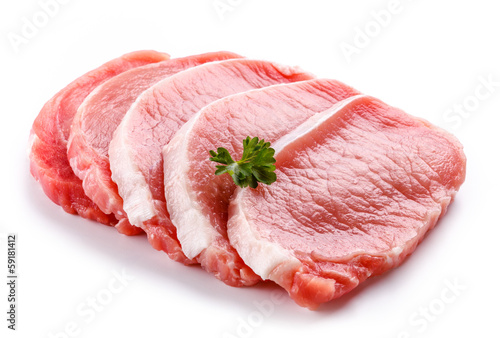 Photo: Fresh raw pork on white background Fresh raw pork on white background