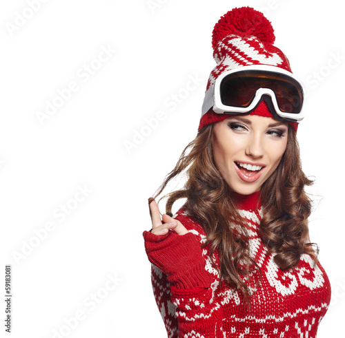Photo: Portrait of a happy young girl snowboarding Portrait of a happy young girl snowboarding