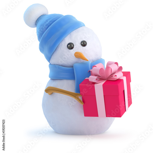 Illustration: Cute snowman has a gift Cute snowman has a gift