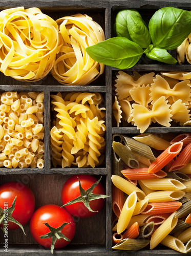 Photo: various pasta in black wooden box various pasta in black wooden box
