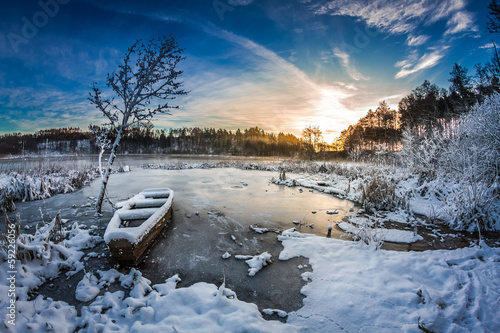 Photo: First snow at sunrise in winter First snow at sunrise in winter
